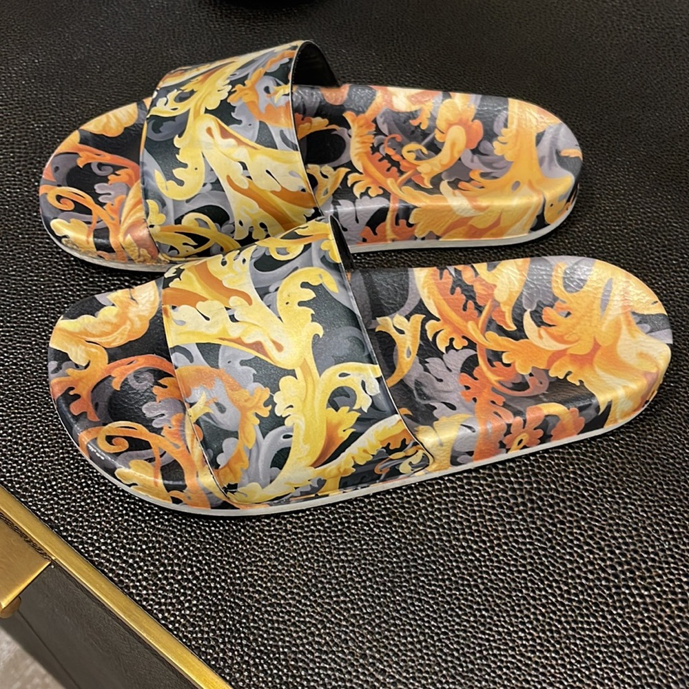 Kids Versace Slides - Baroque Print